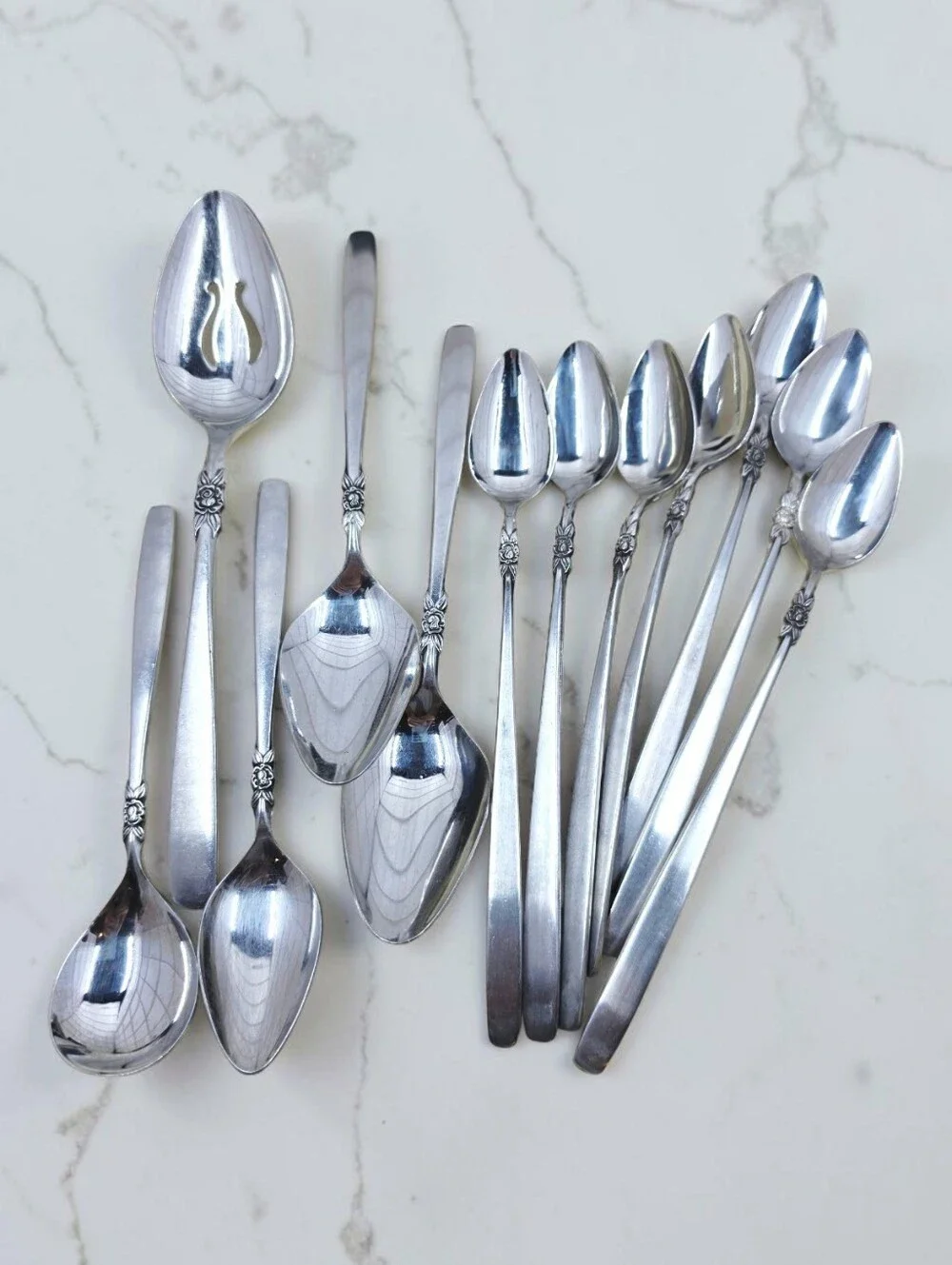 Ekco Bellisima Grand Prix Silverware 12 Pieces Spoons Single Flower Stainless